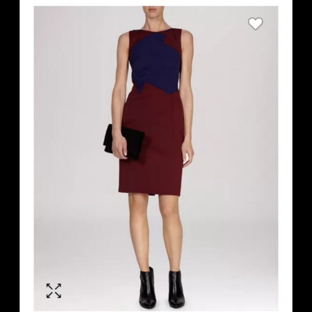 Karen Millen Navy and Wine Sleeveless Colorblock Midi Sheath Dress
